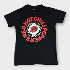 Red Hot Chili Peppers Rose Logo 100% Cotton Black Shirt Adult Medium
